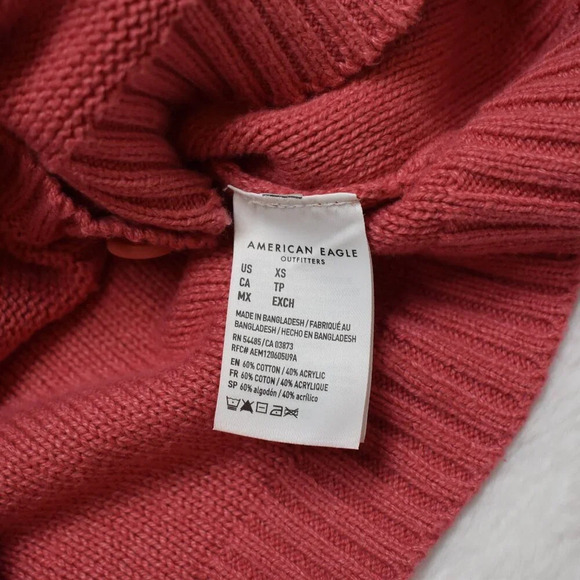 American Eagle Button Front Knit Cardigan Sz XS Cropped Pink Preppy Academia - Picture 10 of 15